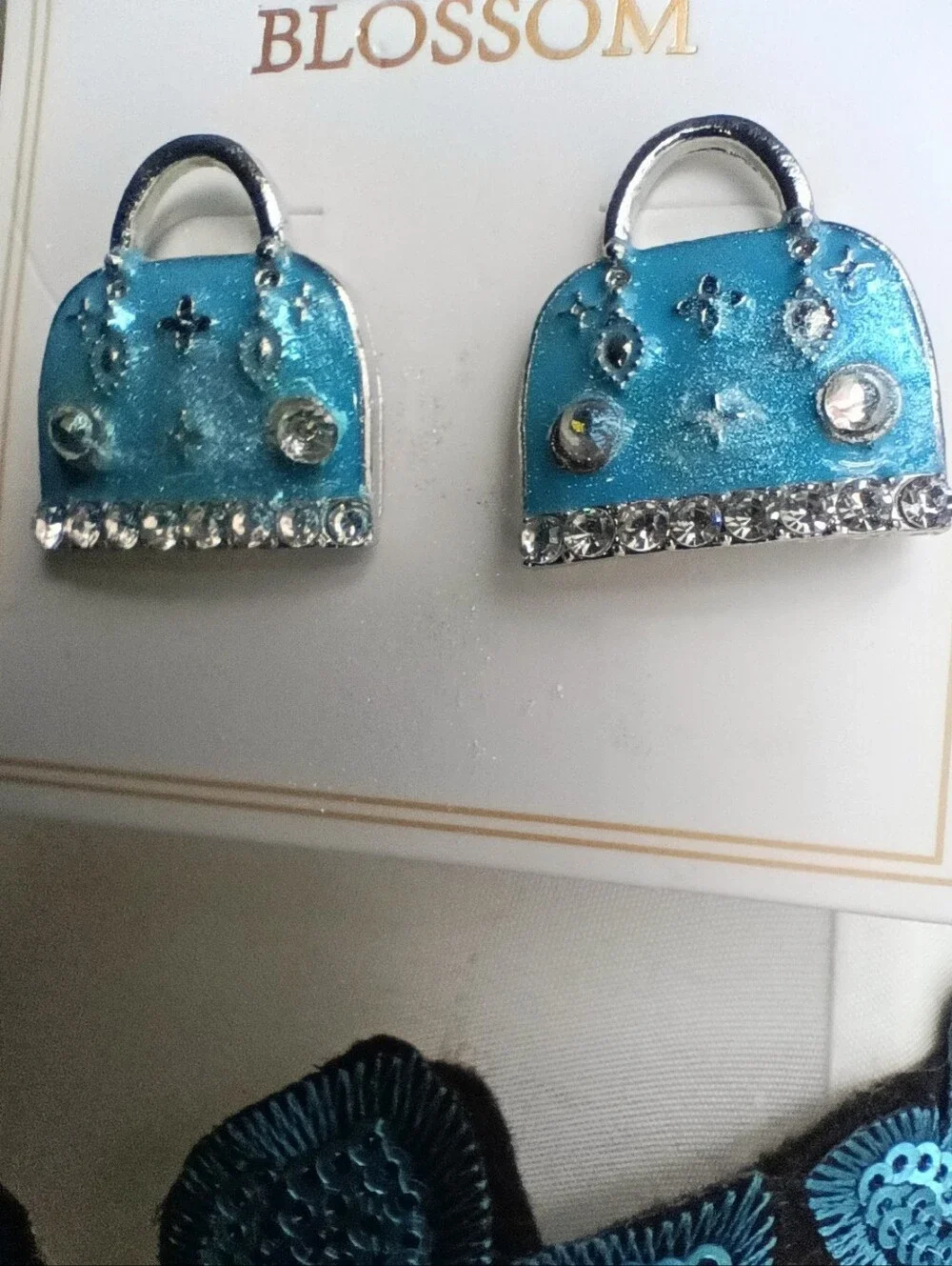 Frosted Tiffany Blue Enamel Handbag Pierced Earrings